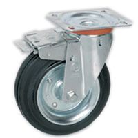 Vollgummi VG-Standardräder, Felge aus zwei Stahlblech-Scheiben, Lenkrolle mit Platte NL, Vorderbremse